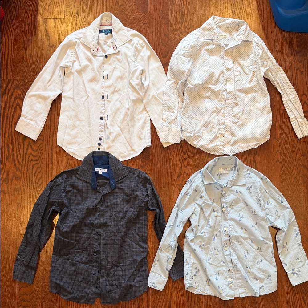 Kids' White, gray and blue long sleeve Button-Up Shirts